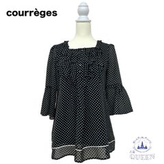 ☆美品☆ courr?ges クレージュ トップス シャツ ブラウス 長袖 シンプル お洒落 大きいサイズ レディース ブラック 40 ASS42-74 送料無料 古着
