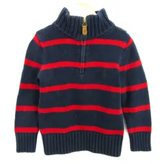 ポロバイラルフローレン ニット 長袖 ハーフジップ トップス キッズ 男の子用 3/3Tサイズ ネイビー×レッド Polo by Ralph Lauren 【中古】