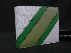 ■新品同様■ MICHAEL KORS マイケルコース MK柄 PVC×レザー 二つ折り 財布 ウォレット ホワイト系×グリーン系 BL4063