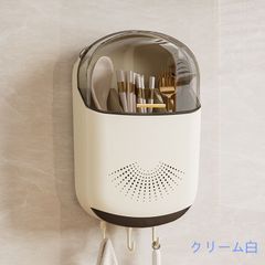 箸箱 ふた付き 防塵 壁掛け 食器収納 通気性が良い カトラリー 整理収納 キッチン収納 水切り フック付き クリームカラー（HM-962）