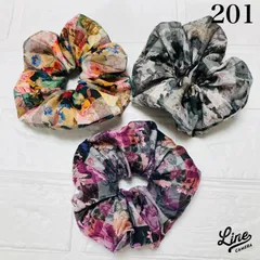 リバティ☆アーカイブギンガム☆シュシュ　3色セット　　普通サイズ　ハンドメイド