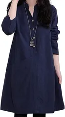 aspersio アスペルシオ レディース シンプル 膝丈 スキッパー ワンピース aライン 長袖 チュニック シャツ きれいめ ゆったり かわいい 可愛い おでかけ 大きめ 大きい サイズ ひざ丈 おしゃれ 体型カバー(ブルー,  3XL)