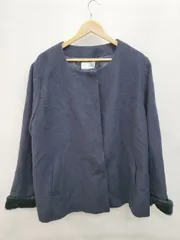 ◇ fleur by mint breeze 2WAY ウール フロントボタン ノーカラー 長袖 コート ジャケット サイズ5L ネイビー レディース P  【1403110001452】