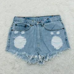 Levi's リーバイス505 クラッシュ加工 ショートデニムパンツ W40 L32 ダメージジーンズ フリンジデザイン ギャル y2k 海