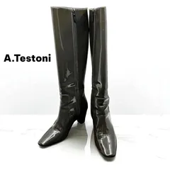 ア・テストーニ　A.Testoni　ロングブーツ　エナメル加工　チャコールグレー系　35 1/2 23cm相当　ヒール：6.5㎝のサムネイル