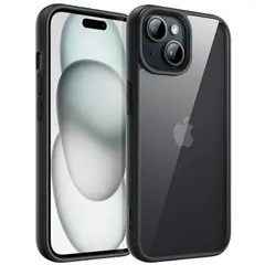 JEDirect iPhone 15 6.1インチ用 ケース 耐衝撃スマホバンパーカバー ソリッドカラー マットTPUフレーム 傷つけ防止 クリアバック (ブラック) 0