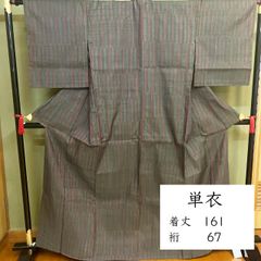 夏着物 紗 トールサイズ 身丈174 裄69 黒系 洗える 単衣 (16-80