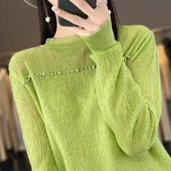 ニット トップス レース 切り替え 異素材 花柄刺繍 セーター レディース モックネック プチハイネック プルオーバー 体型カバー 無地 秋冬