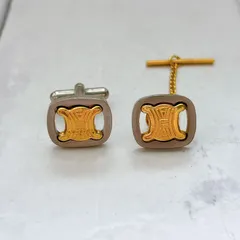 ★超希少 セリーヌ カフス セット ラペルピン 黒蝶貝 オーバル 馬車ロゴ 箱付 ☆超希少 セリーヌ カフス セット ラペルピン 黒蝶貝 オーバル