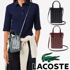 ラコステ ショルダーバッグ レディース ゼリー コーテッドキャンバスミニトートバッグ 斜め掛け 手持ち ショルダーポーチ ポシェット ミニバッグ コンパクト 小さめ モノグラム 総柄 プリント ロゴ ワニ NF4463ZE 黒 緑 赤茶 送料無料