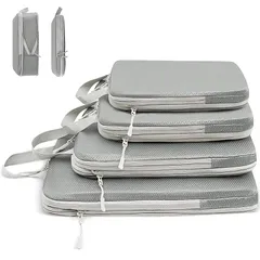 【2024年最新】旅行用圧縮袋 トラベルポーチ 便利旅行圧縮バッグ 4点セット 可変スペース 衣類仕分け 圧縮袋 旅行 出張 衣類 整理便利グッズ トラベル パッキングポーチ スペース節約 (ダークグレー) 0