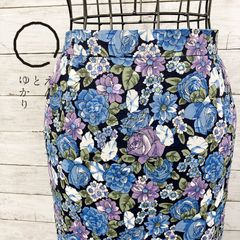 昭和レトロ 花柄 バラ アサガオ 黒色 タイトスカート