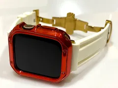 レッドホワイトゴールド＠カスタム セット アップルウォッチバンド ラバーベルト Apple Watch カバー ケース メンズ レディース 38mm 40mm 41mm 42mm 44mm 45mm