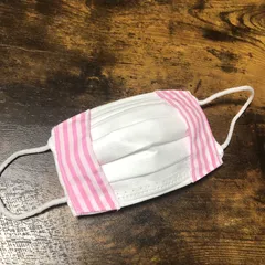 不織布の見えるマスクカバー♡ピンク ストライプ♡1枚仕立て 子供用