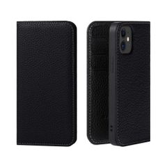 【在庫処分】手帳型 本革 スマホケース スマホ ケース スタンド コードホルダー 付き iPhone12mini シュリンクカーフレザー ギフト マグネットなし HANATORA ブラック PH-12Mini-Black
