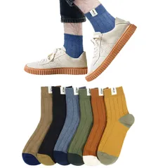 【人気商品】メンズ 春秋冬用 靴下 カラフルソックス おしゃれ 綿 中厚手 5/6足セット くつした カジュアル クルーソックス [Yazon] 男性用 ビジネス靴下 リブ柄 春夏秋冬 くつ下 吸汗通気 スポーツソックス 24-28cm「メンズギフト」