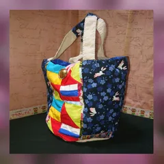 使い方いろいろ♪手縫いパッチワーク☆うさぎ模様☆バケツ型☆ミニ☆トートバッグ