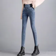 ☆ デニムブルー ☆ XLサイズ ☆ ハイウエストパンツ デニム 裏起毛 スキニーデニム レディース スキニーパンツ デニムスキニー デニムパンツ 裏起毛 パンツ ジーンズ デニム スキニー 防寒パンツ ハイウエスト ストレッチ ウエストゴム 防寒 秋冬