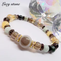 64.天然石 パワーストーン ブレスレット 数珠 15cm 天眼石 翡翠 モスアゲート アラゴナイト シトリン