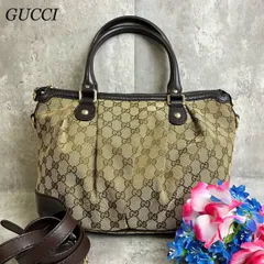 【良品】 GUCCI グッチ 2way ショルダーバッグ トートバッグ GG柄 ロゴ型押し ゴールド金具 シリアル 肩掛け 斜め掛け キャンバス レザー レディース ベージュ 肌色 ブラウン 茶色