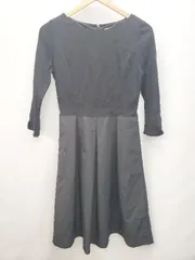 ◇ MICHEL KLEIN ミッシェル・クラン 異素材 切替 キレイめ 七分袖 膝丈 ワンピース サイズ38 ブラック レディース P  【1403110006310】