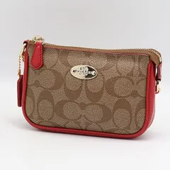 美品 コーチ リストレット ハンドバッグ ポーチ シグネチャー柄 ブラウン レザー レディース KTR 2000000 NSK