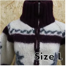 古着　ニット　カーディガン　セーター　厚手　肉厚　短め　L　レディース