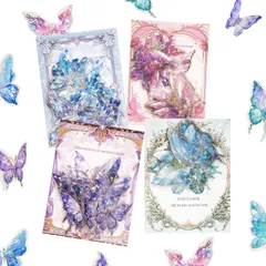 【数量限定】80枚セット おしゃれ コラージュ素材 レトロ バタフライ コラージュ シール かわいい きらきら 蝶々フレークシール フィルムシール 箔押しレーザ 蝶ステッカー 素材紙 メモ用紙ノート 日記装飾用品 和紙 手帳 デコ DIYの飾りシール