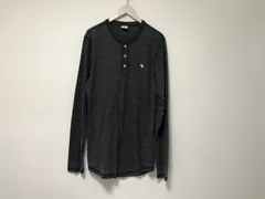 本物アバクロンビーアンドフィッチAbercrombie&Fitchアバクロヘンリーネックロゴ刺繍長袖ロンTシャツメンズサーフアメカジミリタリーストリートスケーターワークビジネススーツモードゴルフドレスバイカーMグレーグアテマラ製