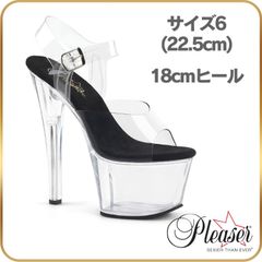 22.5 cm Pleaser プリーザー ヒール キャバ サンダル 厚底 18cm ヒール 透明 クリア 女性 男性 用 ハイヒール ピンヒール クリアヒール アンクルストラップ ポールダンス 女装 レディース メンズ 18センチ ヒール