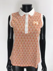 【USED】PEARLY GATES パーリーゲイツ 綿 ノースリーブ ポロシャツ うさぎ バニー ラビット オレンジ レディース 2 L ゴルフウェア