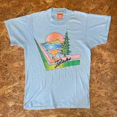 USA製 ’80s SCREEN STARS オレンジタグ プリントTシャツ M ライトブルー 半袖 80年代 スクリーンスターズ US古着 ヴィンテージ ビンテージ VINTAGE ユーズド USED 古着 MADE IN USA