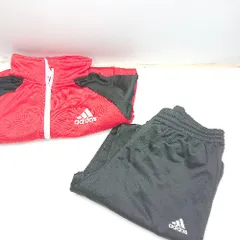 ◇ ⊇ adidas ブランドロゴプリント キッズ ジャージ パンツ セットアップ サイズD ブラック レッド ホワイト 男の子 E  【1409100017960】