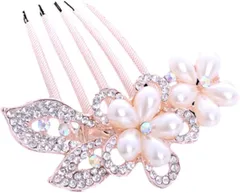 ドナリー 簪 櫛かんざし 髪飾り ヘアピン ヘッドドレス 髪留め ゴールド ウェディング パール ビジュー フォーマル 結婚式 披露宴 花嫁 着物 成人式 入学式 子供 発表会 普段使い レディース(5枚の花びら/ホワイトパール)