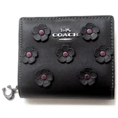 【新品 未使用】コーチ レザー財布 COACH アウトレット スナップ ウォレット フローラル アップリケ 花柄 二つ折り財布 CAP16 QBBK
