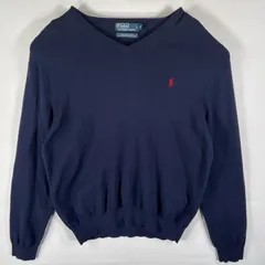 古着 ポロバイラルフローレン Polo by Ralph Lauren セーター コットンニット Ｖネック ワンポイントロゴ 薄手 XL  ネイビー メンズ