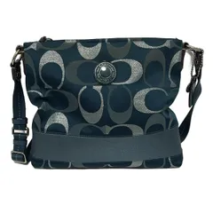 COACH(コーチ) ショルダーバッグ シグネチャーメタリックファイルバッグ F20430 ブルーグリーン×シルバー レザー