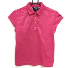 【超美品】キャロウェイ 半袖ポロシャツ ピンク リーフ総柄地模様 レディース S ゴルフウェア Callaway