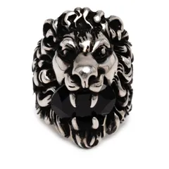 グッチ ライオンヘッド リング 指輪 #16 シルバー ブラック メタル ストーン メンズ GUCCI【1-0235361】