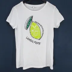 パトリツィアペペ PATRIZIA PEPE 半袖 カットソー Tシャツ 1 ホワイト 白 レモン ロゴ文字 スパンコール 透け感 綿 コットン のサムネイル
