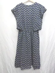 ◇ DECOY デコイ 花柄 ノースリーブ ロング丈 フレアワンピース サイズ11 ネイビー レディース P  【1408200042629】