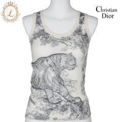 【返品可】Dior ディオール ジャドール カシミヤ タンクトップ 34 アイボリー×ネイビー カットソー トップス Tシャツ ブランド アパレル