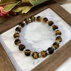 タイガーアイ パワーストーン ブレスレット 天然石 10mm （シルバー）メンズ・レディース　男性・女性　数珠ブレス　開運 [17]