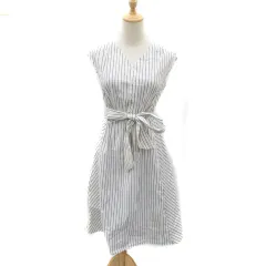 ロペピクニック ROPE Picnic シャツワンピース ロング丈 フレンチスリーブ ストライプ柄 38 M 白 ホワイト /YK19