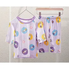 ☆ ウサギ ☆ 110cm ☆ 子供服 nag220418  パジャマ 上下セット 夏 キッズ ルームウエア ７分袖 ７分丈 パンツ ハーフパンツ セットアップ 上下 膝丈 膝下 子供用 キッズ 子供 子ども こども 薄手 ベビー 男の子 女の子