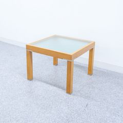 【展示品】サイド ロー テーブル スクエア ミッドセンチュリーデザイン 曇りガラス 木製