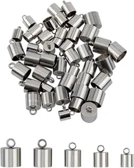 UNICRAFTALE 50個 5種サイズ 6/7/8/9/10mm内径 304ステンレス製金具キット 接続パーツセット コードエンド コラムエンド 円筒形ターミネータ 穴径2.5～3.5mm(ステンレス色-50個,  6/7/8/9/10mm)