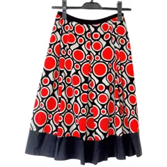 RE175【美品】PUPULA ププラ　膝丈フレアスカート　赤×黒　レディース　38 ジャージ素材　ストレッチ　タック　プリーツ