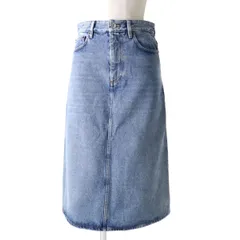 極美★正規品 BALENCIAGA バレンシアガ 21SS 646913 ウォッシュ加工 ロゴボタン付 ひざ丈 デニムスカート レディース インディゴ 36 伊製のサムネイル
