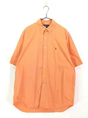 古着 90s Ralph Lauren 「BLAKE」 ワンポイント ソリッド 半袖 BD シャツ サーモン L 古着 
